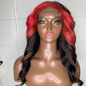 New Luxury Trendy Red Curly Skunk Patched Full Human Hair Lace Closure Wig
